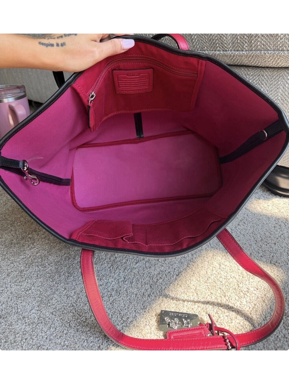 Coach Park Metro Tote 32701 Black Fuchsia Saffiano Leather Bag Like New - Picture 7 of 8